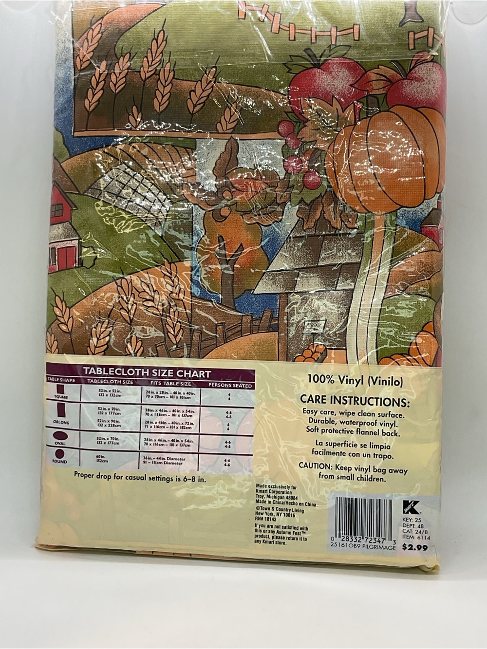 NIP Vintage K Mart Autumn Fest Thanksgiving Flannel Backed Vinyl Tablecloth - Picture 2 of 4